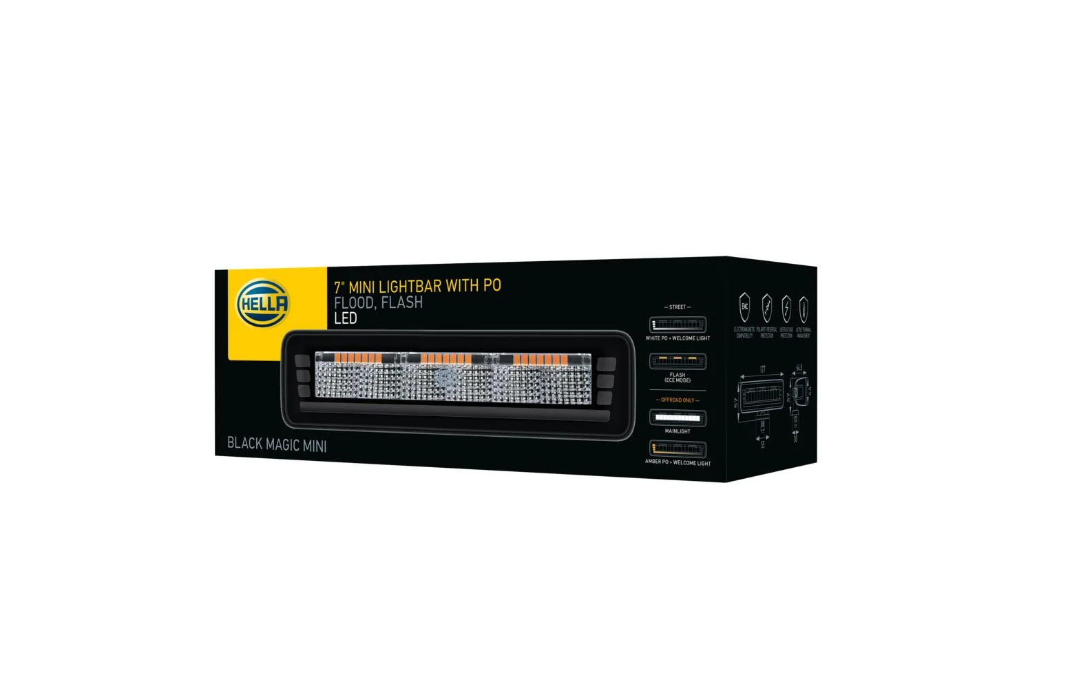 HELLA - 1FB 358 236-201 - LED-Lightbar, Black Magic Edgeless Pro 7" Mini, 12/24V, weiß/gelb (amber), 2