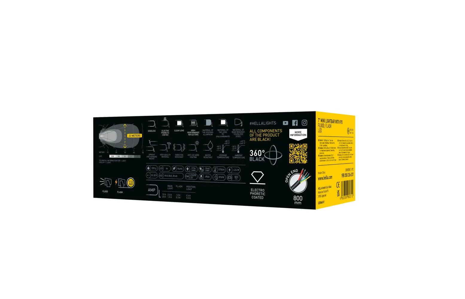 HELLA - 1FB 358 236-201 - LED-Lightbar, Black Magic Edgeless Pro 7" Mini, 12/24V, weiß/gelb (amber), 2