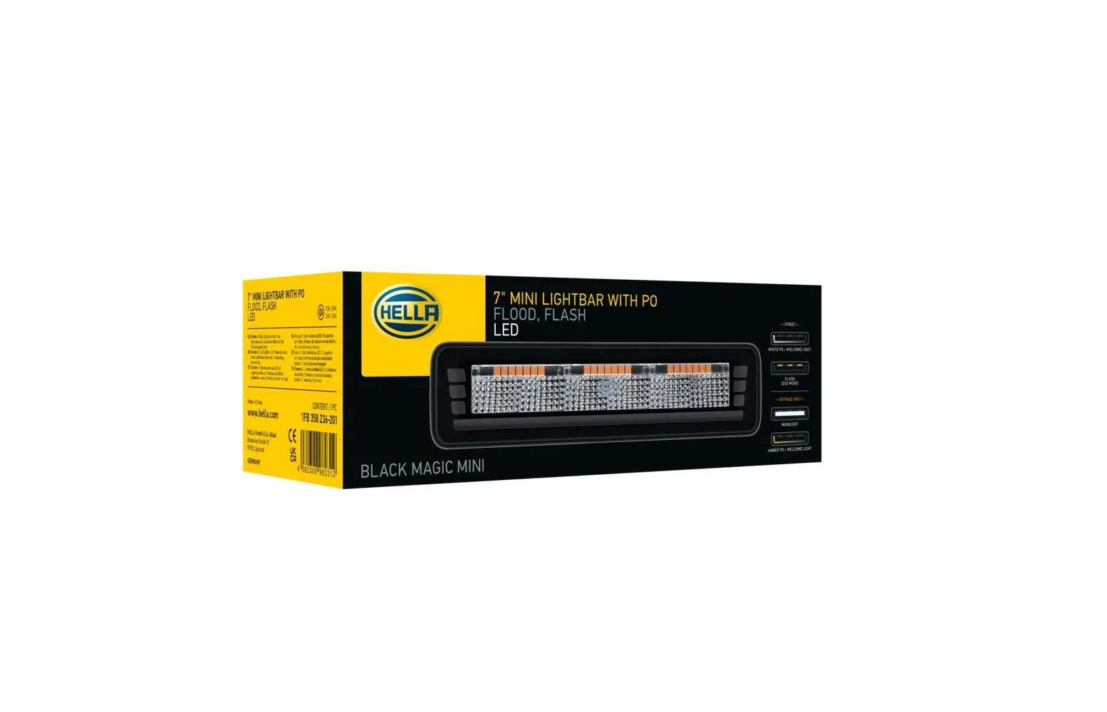 HELLA - 1FB 358 236-201 - LED-Lightbar, Black Magic Edgeless Pro 7" Mini, 12/24V, weiß/gelb (amber), 2
