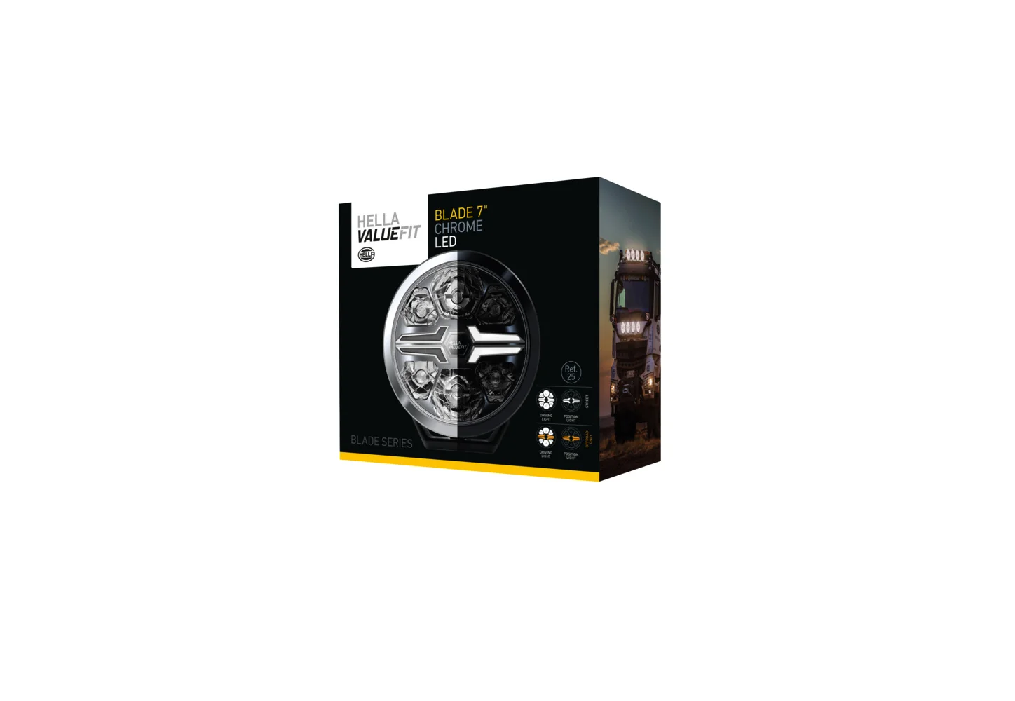 HELLA - 1FJ 357 198-021 - LED-Fernscheinwerfer, Blade Chrom 7", 12/24V, weiß/gelb (amber), 1670lm