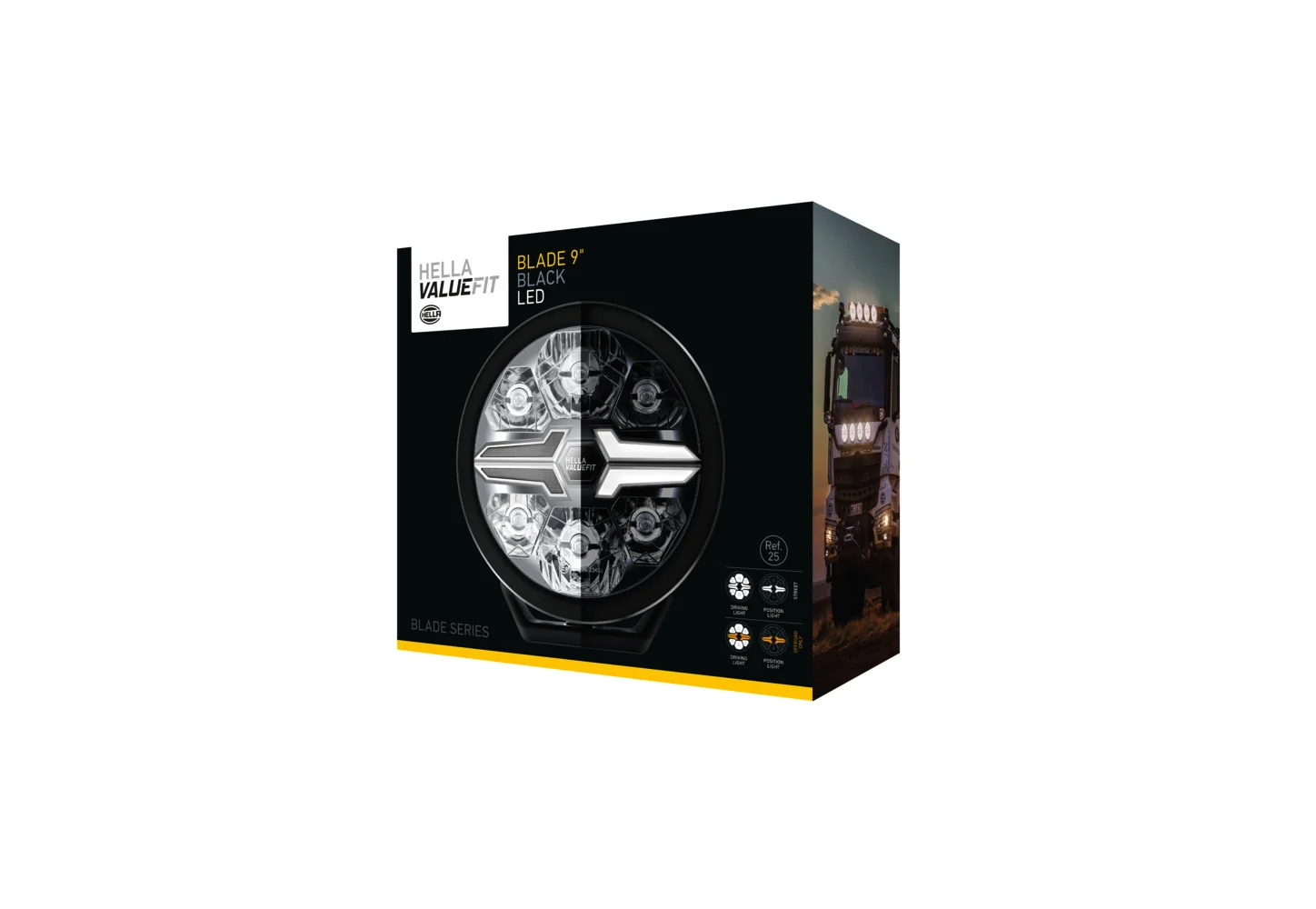 HELLA - 1FJ 357 199-061 - LED-Fernscheinwerfer, Blade Black  9", 12/24V, weiß/gelb (amber), 1700lm