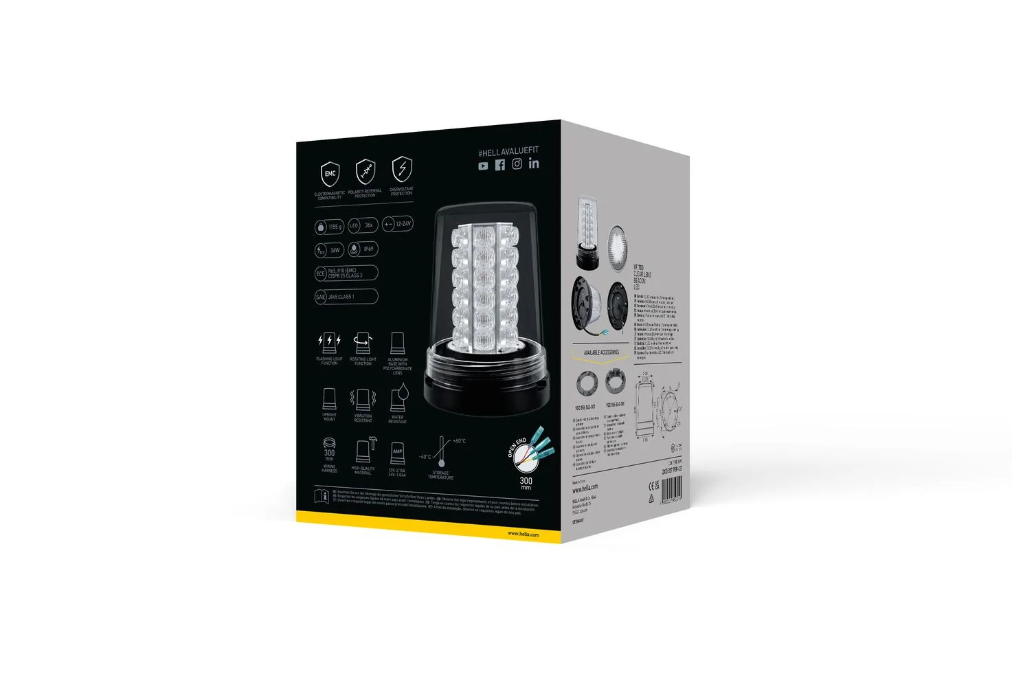 HELLA - 2XD 357 958-121 - LED-Blitz-Kennleuchte VF700 LED Clear Lens, 12/24V