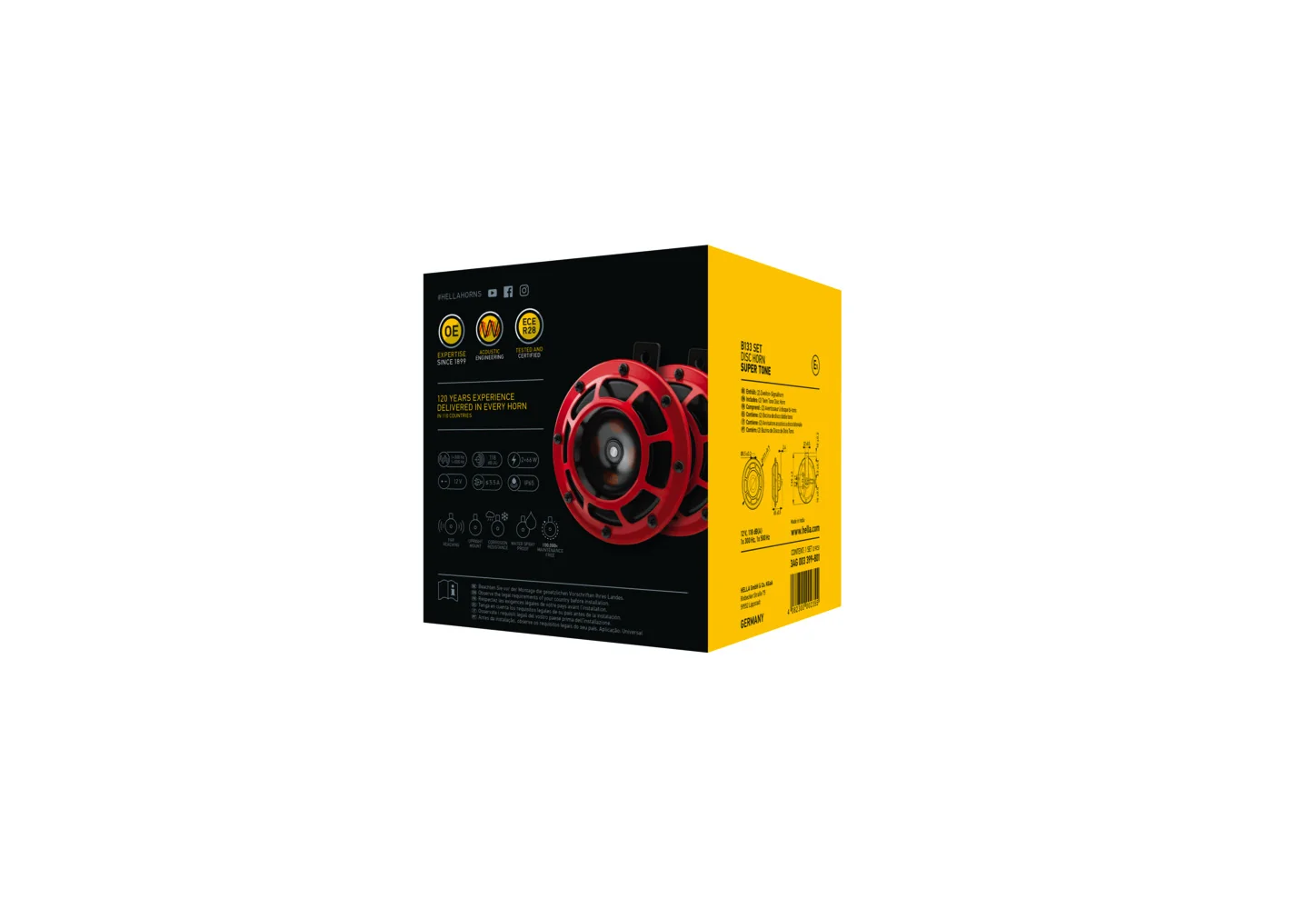 HELLA - 3AG 003 399-801 - Horn, HELLA PERFORMANCE HORN B133 SET, 12V, 118dB(A), Tiefton/Hochton, Meng