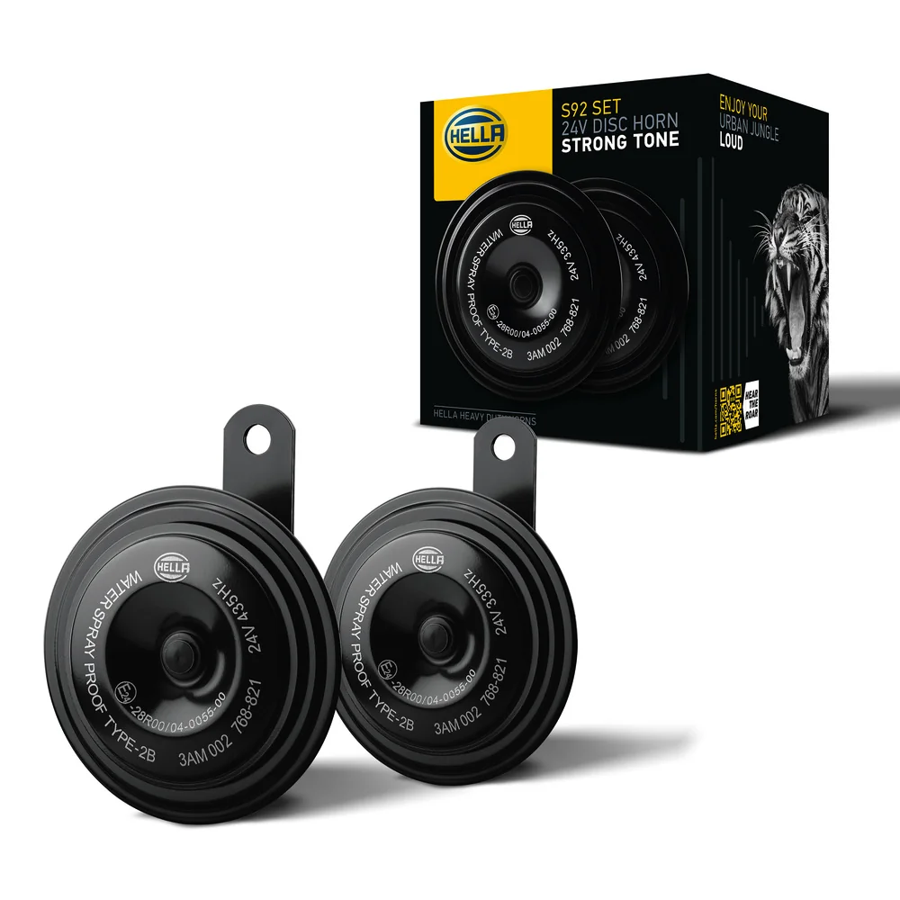 HELLA - 3AM 002 768-821 - Horn, HELLA HEAVY DUTY HORN S92 SET, 24V, 113dB(A), Hochton/Tiefton, Menge: