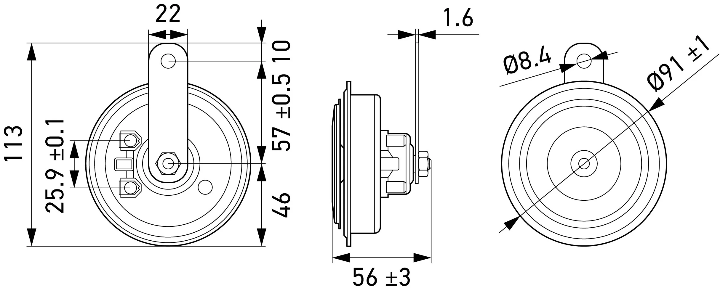 HELLA - 3AM 011 225-871 - Horn, HELLA ESSENTIAL HORN S92 SET, 12V, 113dB(A), Hochton/Tiefton, Menge: