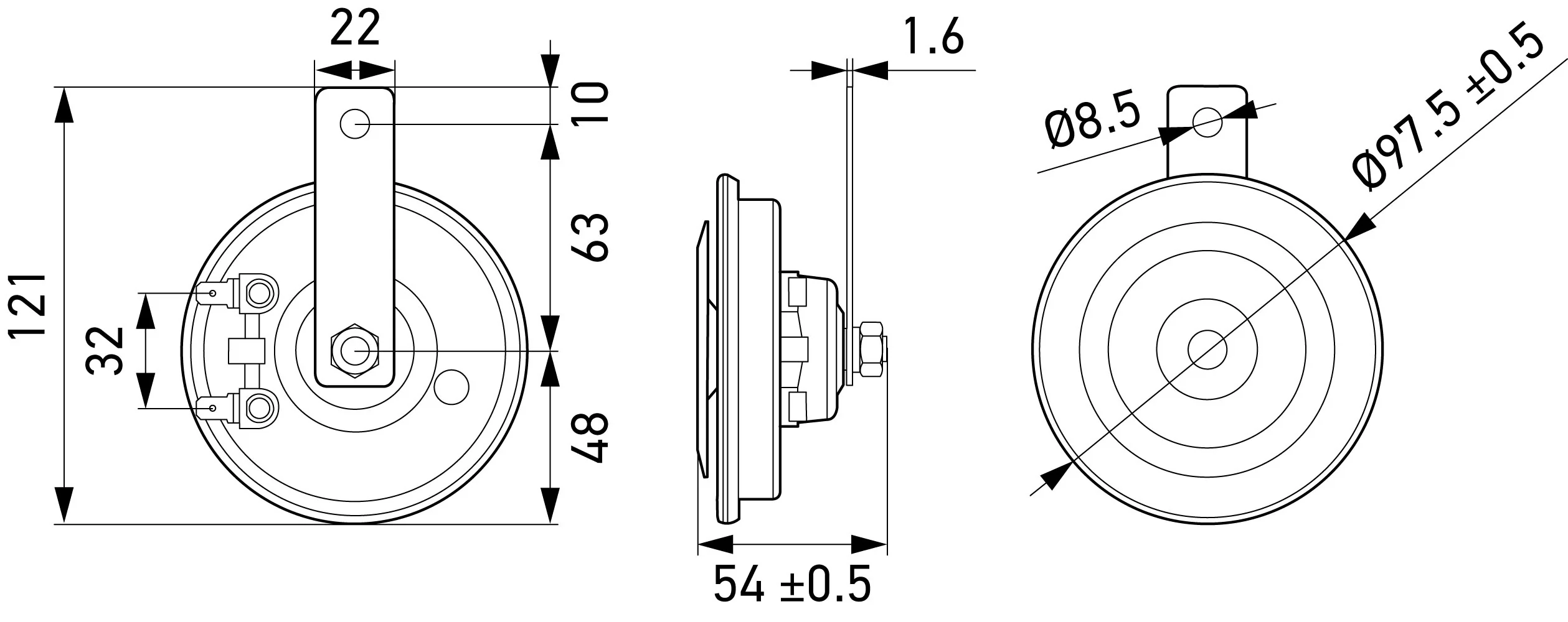 HELLA - 3AM 012 588-341 - Horn, HELLA STYLE HORN S98 SET, 12V, 115dB(A), Tiefton/Hochton, Menge: 2