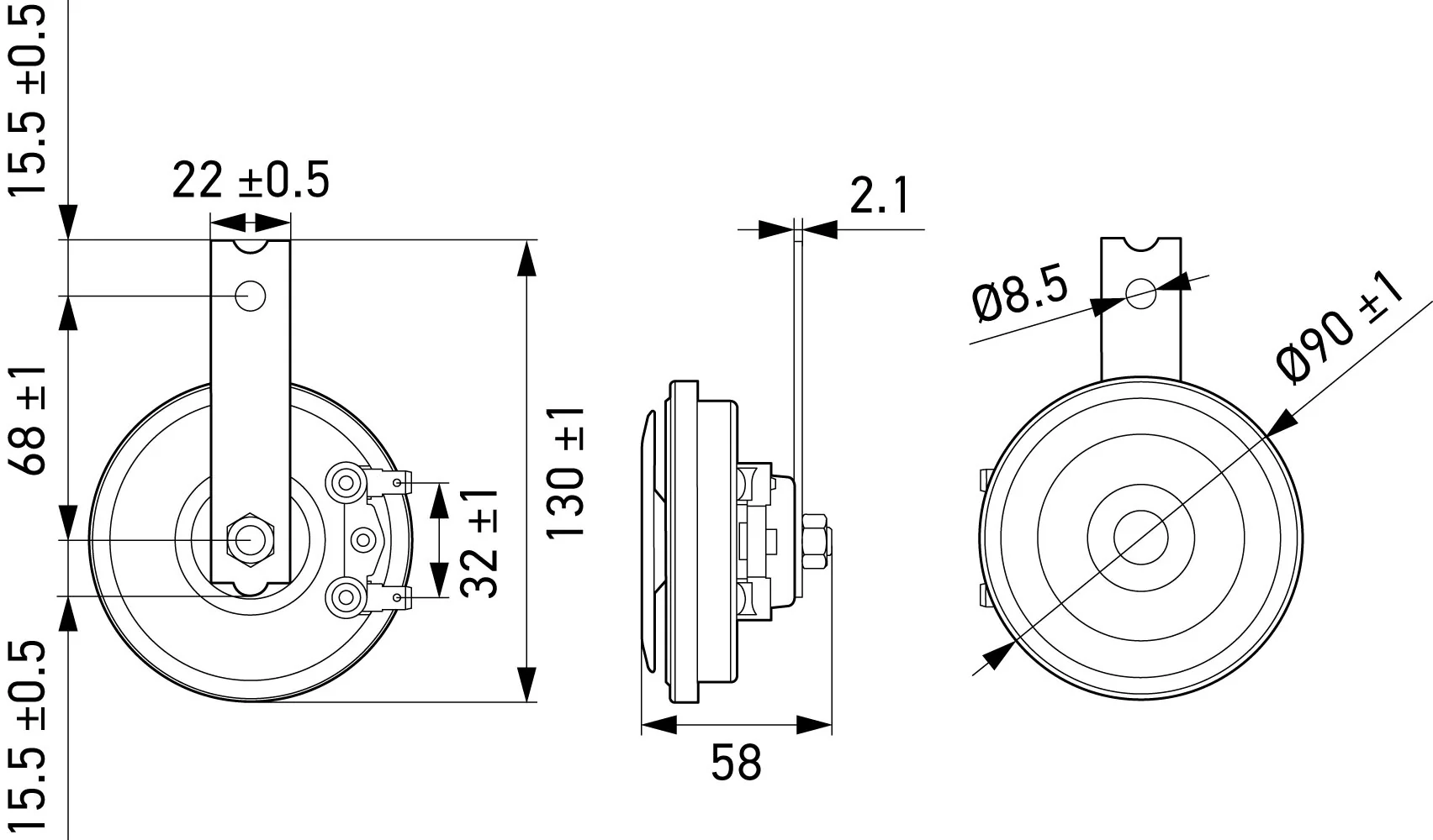 HELLA - 3AM 922 000-971 - Horn, HELLA STYLE HORN S90 SET, 12V, 111dB(A), Hochton/Tiefton, Menge: 2
