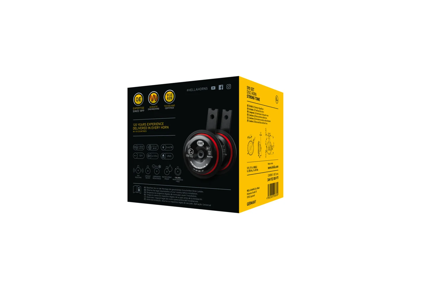 HELLA - 3AM 922 000-971 - Horn, HELLA STYLE HORN S90 SET, 12V, 111dB(A), Hochton/Tiefton, Menge: 2