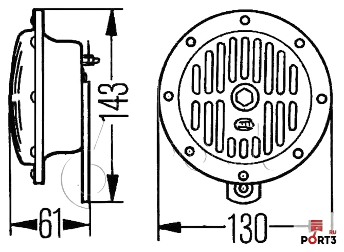HELLA - 3CA 004 811-031 - Horn, HELLA HEAVY DUTY HORN DL50, 24V, 114dB(A), Hochton/Tiefton, Menge: 1