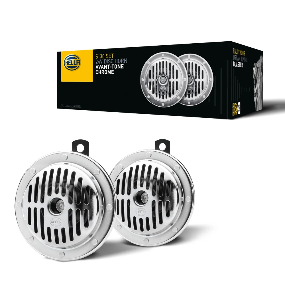 HELLA - 3CB 004 811-071 - Horn, HELLA HEAVY DUTY HORN S130 SET, 24V, 114dB(A), Tiefton/Hochton, Menge