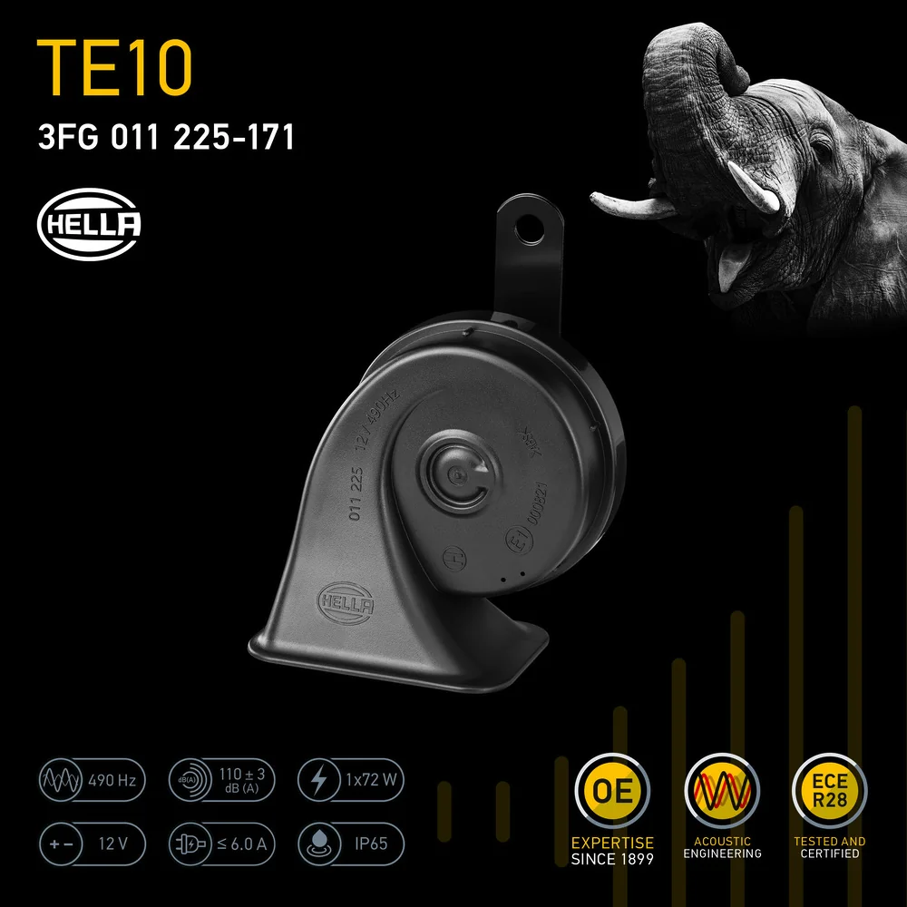HELLA - 3FG 011 225-171 - Fanfare, HELLA ESSENTIAL HORN TE10, 12V, 110dB(A), Hochton, Menge: 1