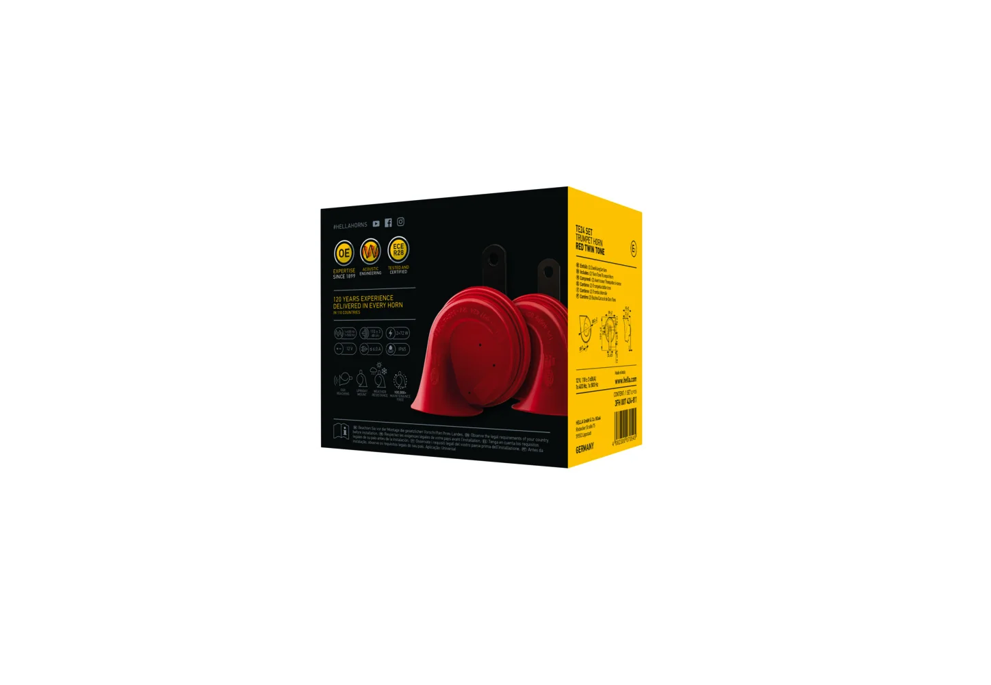 HELLA - 3FH 007 424-811 - Fanfare, HELLA STYLE HORN TE24 SET, 12V, 110dB(A), Tiefton/Hochton, Menge: