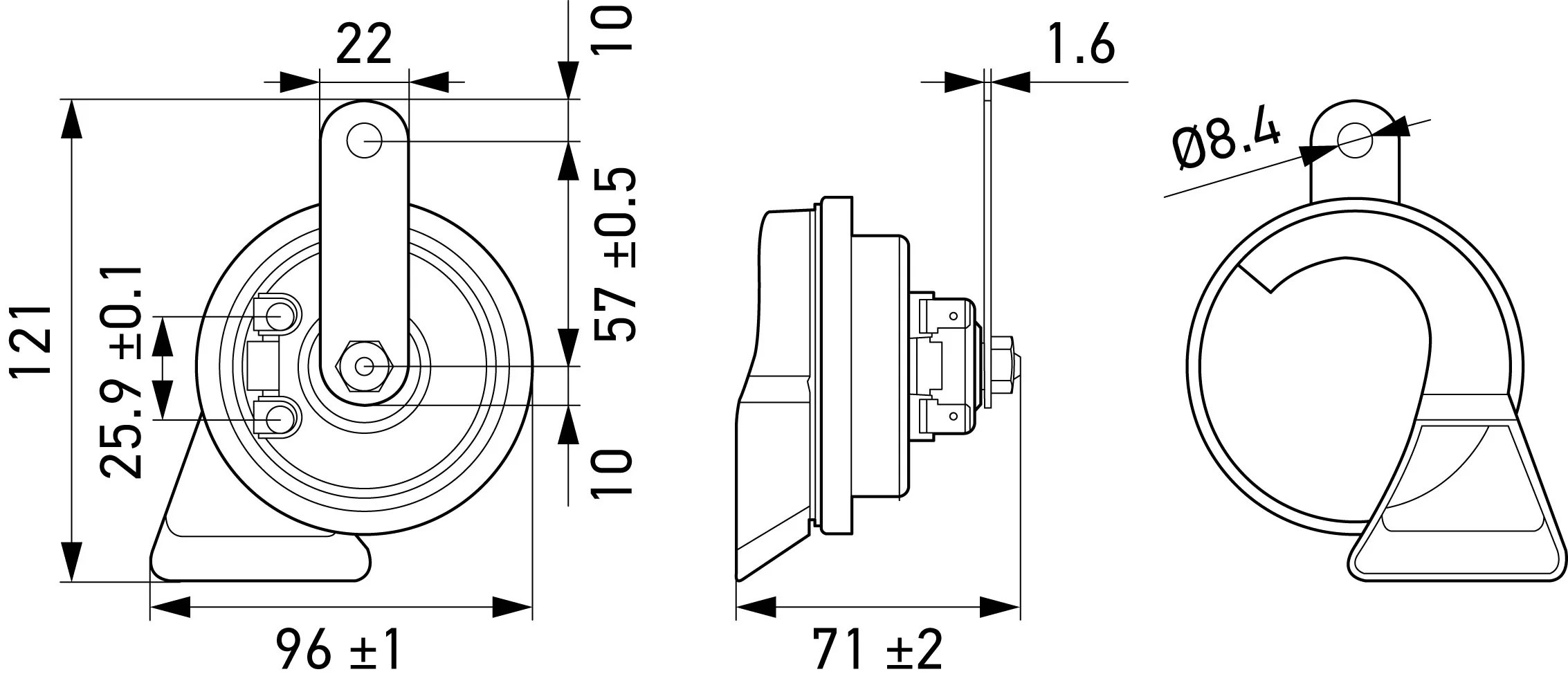HELLA - 3FH 007 728-831 - Fanfare, HELLA ESSENTIAL HORN TE22 SET, 12V, 110dB(A), Hochton/Tiefton, Men