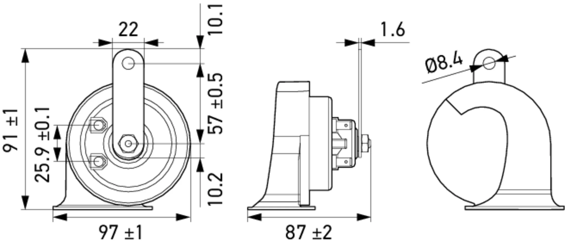 HELLA - 3FH 007 728-981 - Fanfare, HELLA eLONG-LIFE HORN TE40 SET, 12V, 112dB(A), Hochton/Tiefton, Me