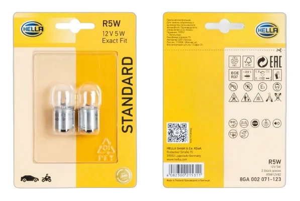 HELLA - 8GA 002 071-133 - Glühlampe, R10W, Standard, 12V, 10W, Menge: 2