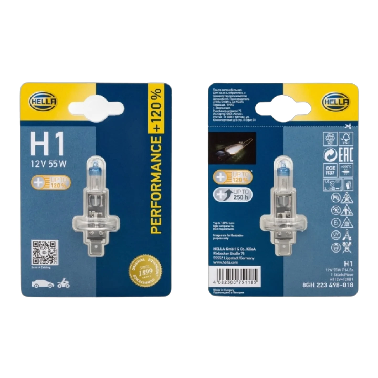 HELLA - 8GH 223 498-131 - Halogen-Glühlampe, H7, White Light, 12V, 55W, Menge: 1