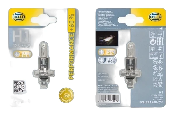 HELLA - 8GH 223 498-211 - Halogen-Glühlampe, H1, Performance, 12V, 55W, Menge: 1