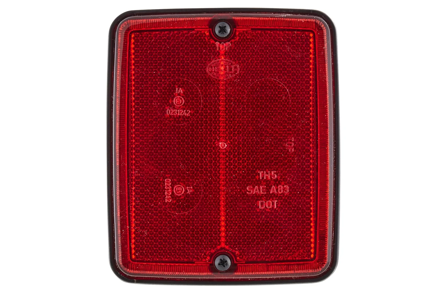 HELLA - 8RA 003 660-007 - Rückstrahler, Lichtscheibenfarbe: rot, rechteckig, Anbau/Schraubanschluss