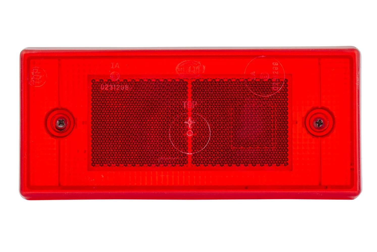 HELLA - 8RA 003 734-101 - Rückstrahler, Lichtscheibenfarbe: rot, rechteckig, Schraubanschluss/Anbau