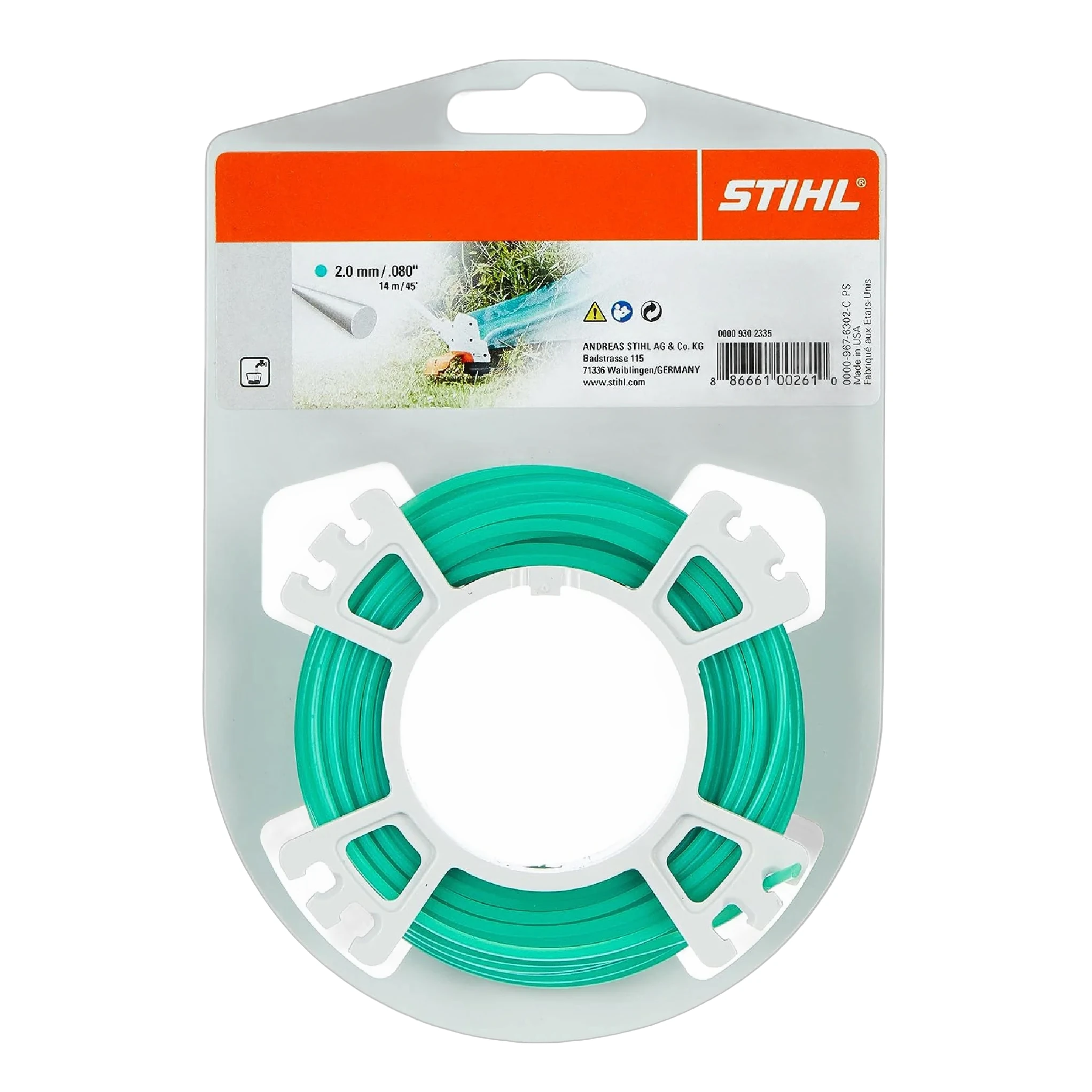 Stihl - 0000-930-2335 - Runde Linie Durchmesser 2,0 mm x 14,0 m Grün
