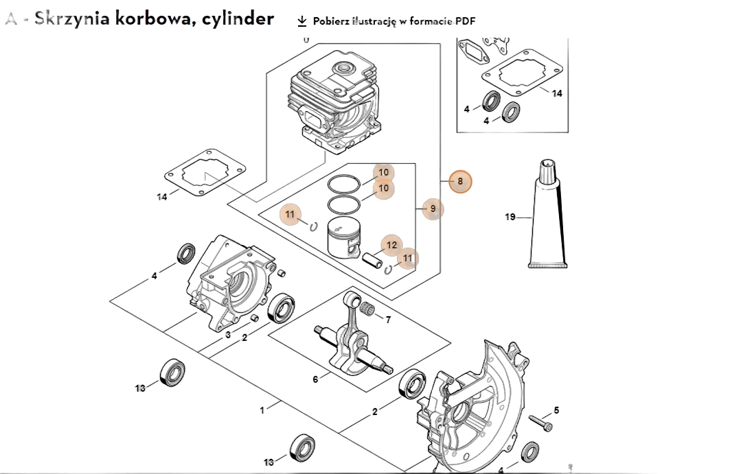 Stihl - 4151-020-1200 - Zylinder mit Kolben Durchmesser 38 mm