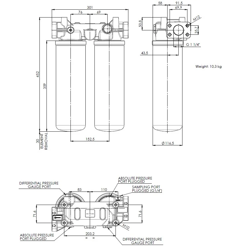 Filtrec - FAPA522000V0AB1B6F7M0Z000S2 - Leitungsfiltergehäuse (Druckfilter)
