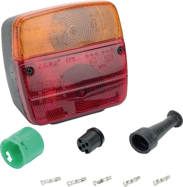 Ajba - LA18006 - Rueckleuchte Links Quadratisch, 12v, Rot/Gelb, Aufschraubbar, 108x103x103mm, Bajonett, Ajba