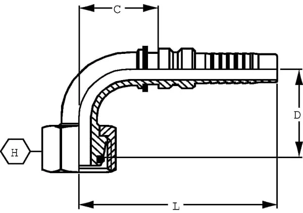 Alfagomma - DKOSH203690HEX41G2 - Hydraulikkupplung 4SH-DN20-25S-M36x2,0 90° HEX41