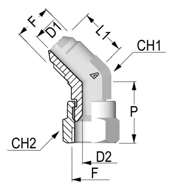 Alfagomma - KOU4512 - Bogen Außengewinde/Innengewinde 3/4 JIC 45°