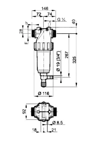 Arag - 3262153 - Druck-Spuel Filter 1 1/4" Male