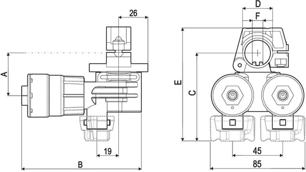 Arag - 4063F450 - Düsenhalter 2-Wege 3/4" Selejet