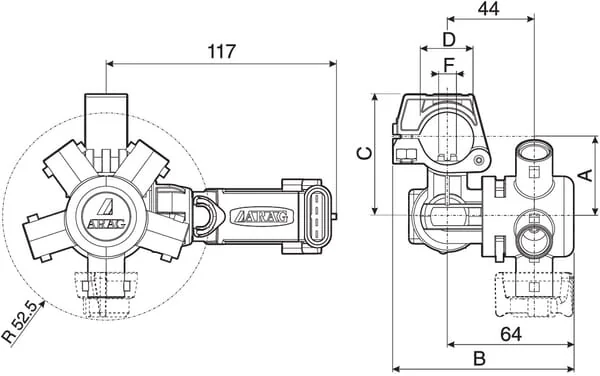 Arag - 4064T95A1 - Düsenhalter 25 mm Seletron 5-Fach