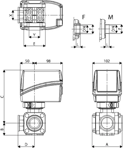 Arag - 853K16A77 - Elektrischer 3-Wege-Kugelhahn 2" F