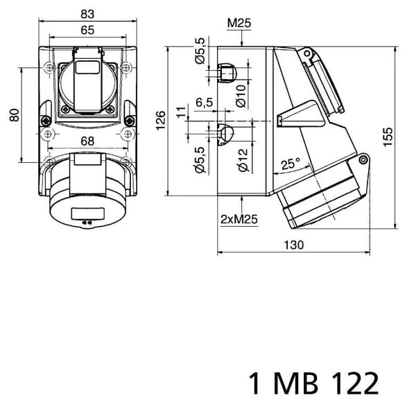 Bals - B001010 - Cee-Wandsteckdose 16A 5P 400V IP44 126x83