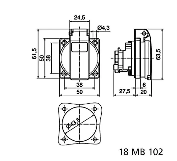 Bals - B071097 - Einbausteckdose 3P 250V 50x50