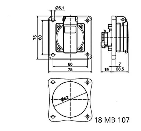 Bals - B071105 - Einbausteckdose 3P 250V 75x75