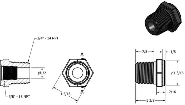 Banjo - RB075038 - Doppelnippel M/F 3/4" X 3/8"