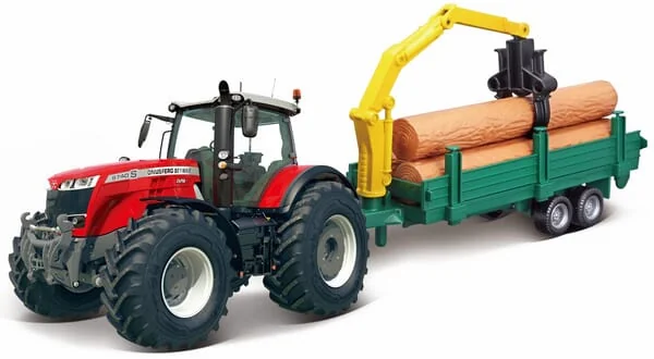 Bburago - BB1831659 - Massey Ferguson 8700 Mit Holztransportanhaenger