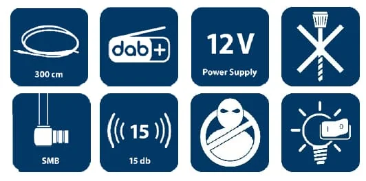 Blaupunkt - 2006023000000 - Aktive Glas-Klebeantenne Funline AM/FM/DAB/DAB+