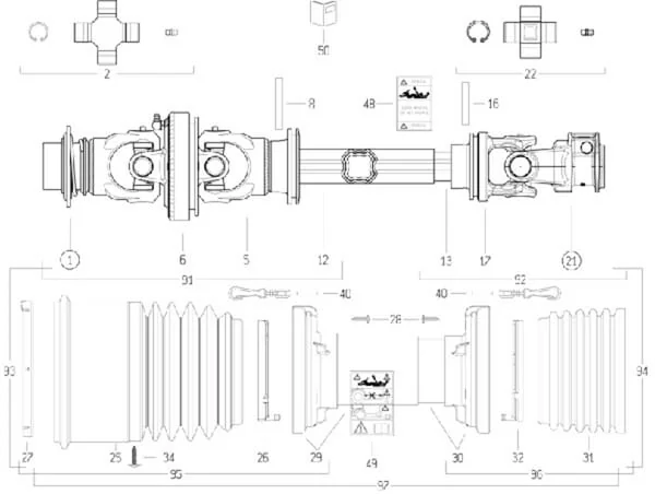 Bondioli Pavesi - CS2R121CEWR7007 - Weitwinkel-Zapfwelle S2 L: 1210mm, Bondioli Pavesi