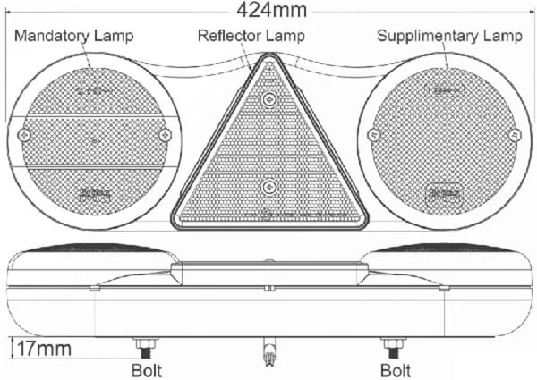 Britax - L14215L12V - Rückleuchte Links LED, Rechteckig, 12V, Gelb/Rot, Aufschraubbar, 424x75mm