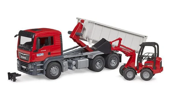 Bruder - U03767 - MAN TGS Lkw Mit Roll-Off-Container Und Schaeffer Compact-Lader 2630