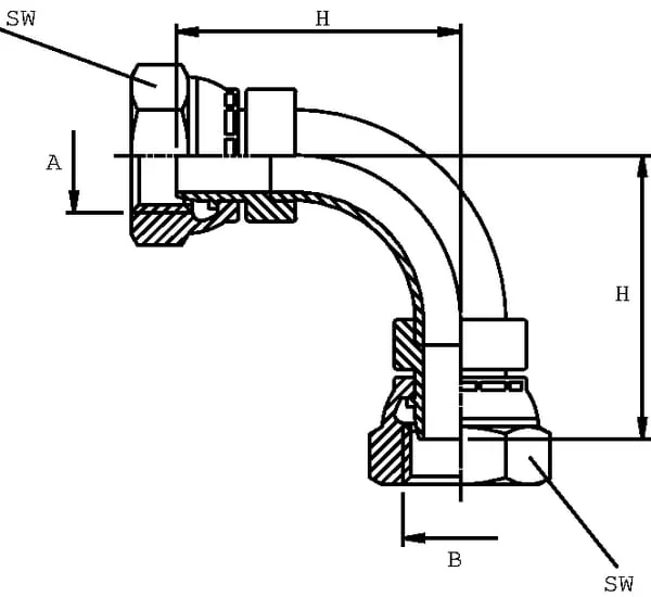 Burnett & Hillman - FF9004B - Gebogenes Bogenstück I/I 1/4" BSP 90°