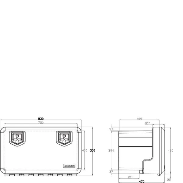Daken - V5050 - Werkzeugkiste 500x830x470mm, 120l Fassungsvermoegen, Schwarz Polypropylen, Welvet 81006 Von Daken