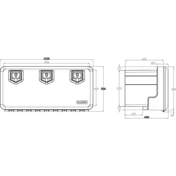 Daken - V5060 - Werkzeugkiste 500x1030x455mm, 155,5l Fassungsvermoegen, Schwarz Polypropylen, Welvet 81008 Von Daken