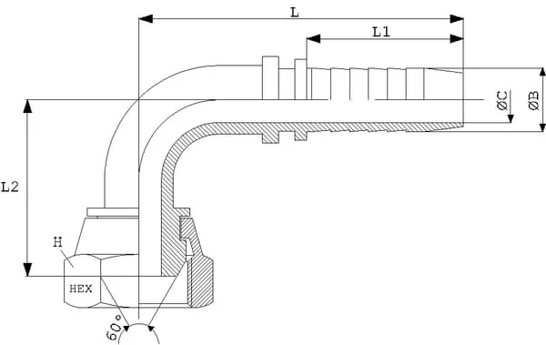 Dicsa - PF6490RVS - Saeule DN06-1/4-BSP-90° Edelstahl