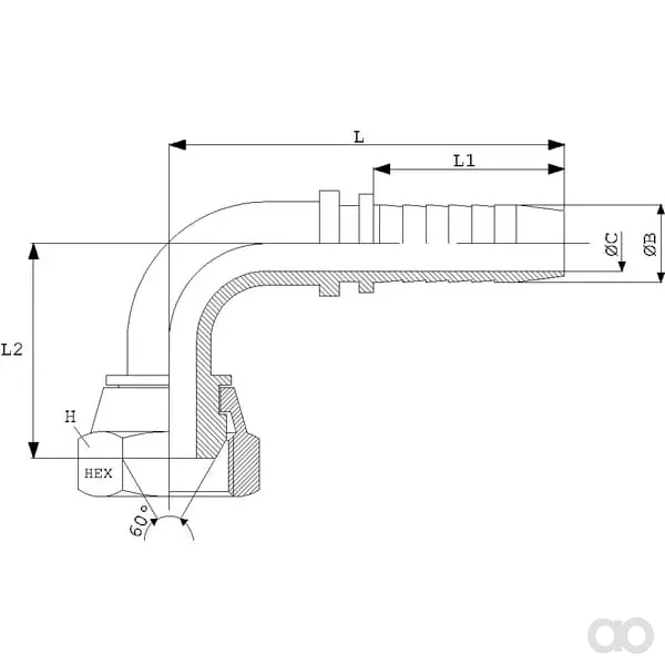 Dicsa - PF6690RVS - Saeule DN06-3/8-BSP-90° Edelstahl