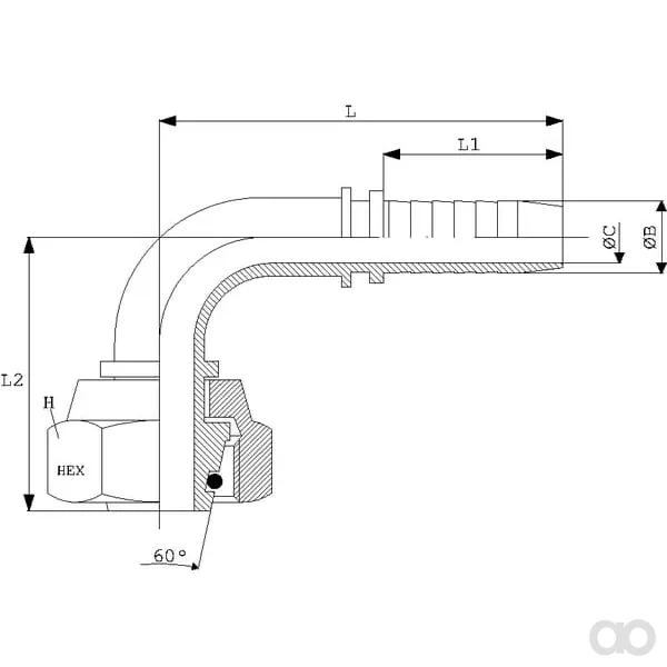 Dicsa - PGLO61490RVS - Saeule DN06 - M14 x 1,5 - 8L - 90° Edelstahl