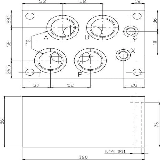 Eurofluid - ES7A10P - Grundplatte 1" Unten Cetop 07/ NG16