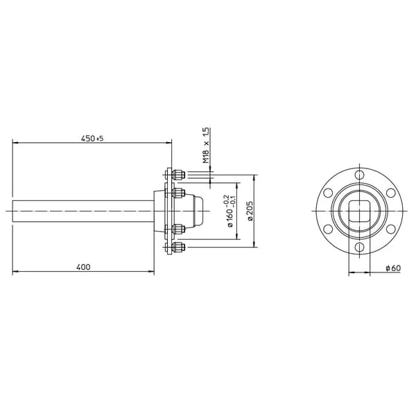 FAD - A606102 - Ungebremste Stummelachse 60x400mm (160/205/6)